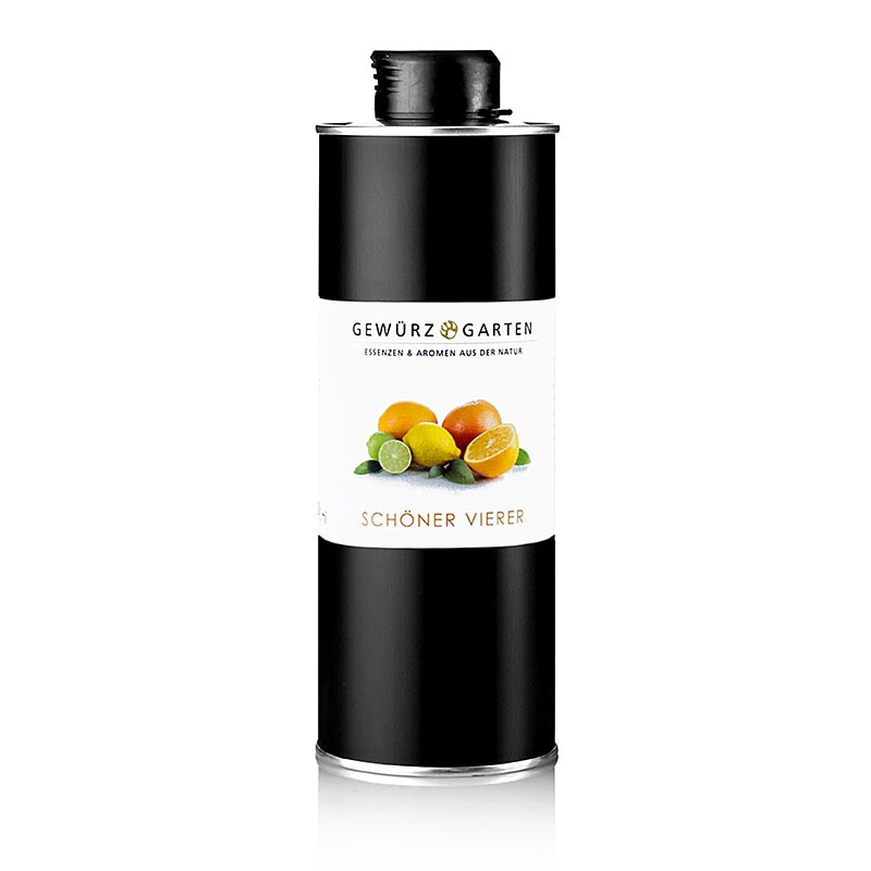 Gewürzgarten Schöner Vierer sinaasappel/citroengrasolie in olijfolie, 500 ml - product afbeelding voor gebruik in de keuken of als cadeau voor fijnproevers