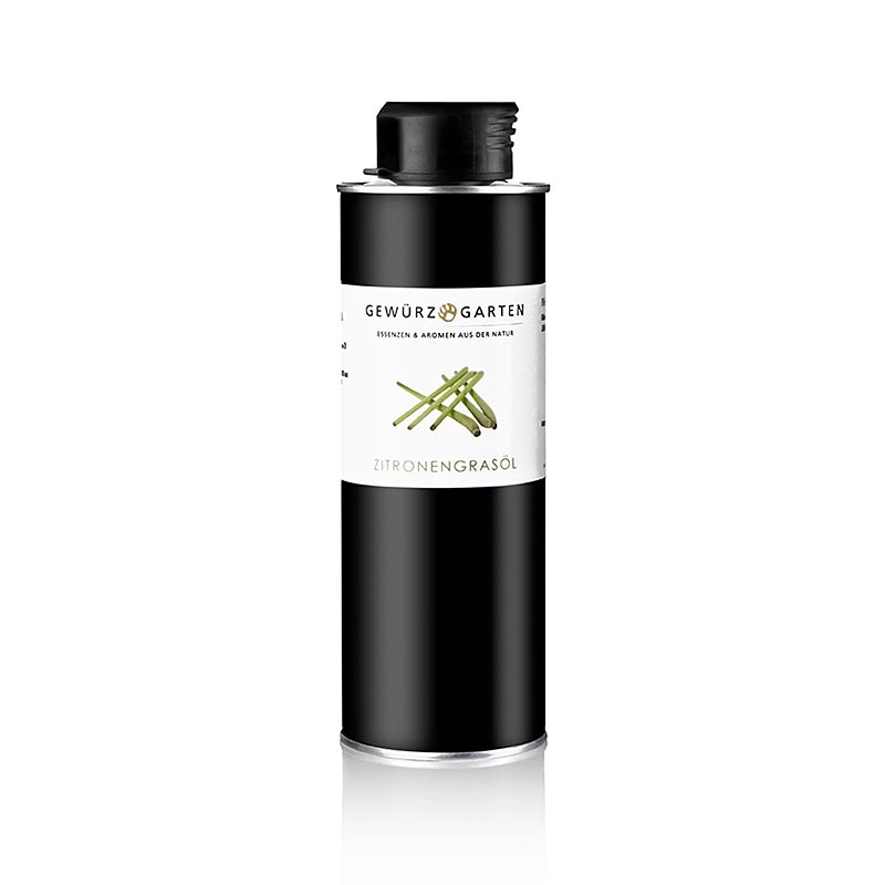 250ml bottle of Gewürzgarten citroengrasolie in koolzaadolie, a fragrant and versatile lemon grass-infused rapeseed oil for cooking and seasoning dishes