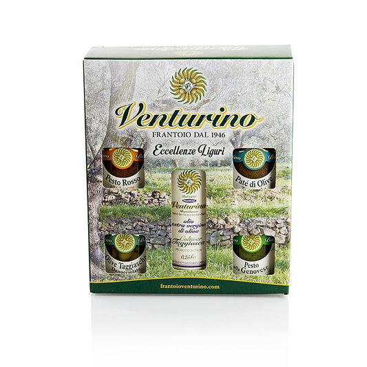  Five-piece Venturino geschenkset with durable and stylish stainless steel pots, pans, and cooking tools, ideal for home chefs and cooking enthusiasts