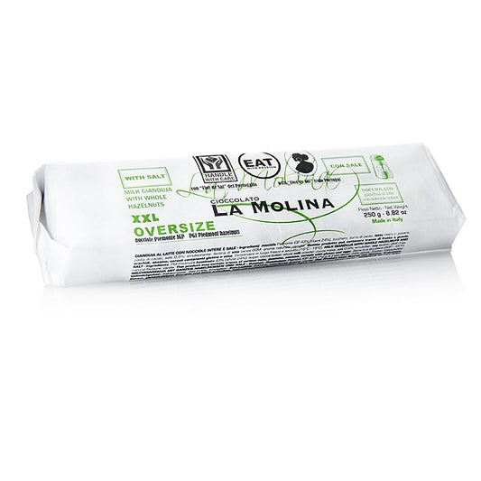 XXL oversized gianduja reep met zout en hazelnoten, La Molina, 250 g - Heerlijke Italiaanse chocoladereep met zeezout en knapperige hazelnoten
