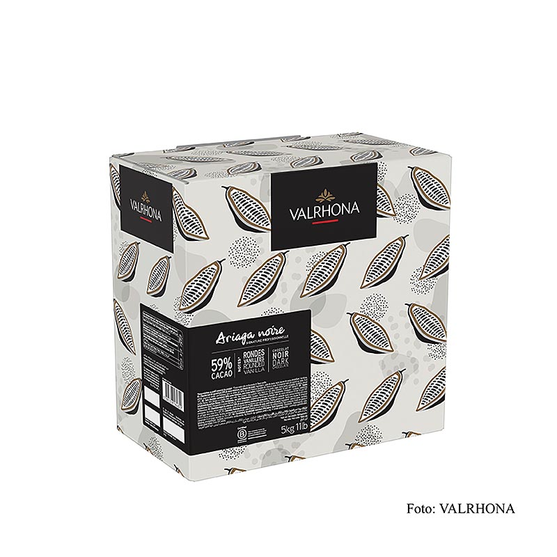 Valrhona Ariaga Noire, pure chocolade couverture Callets, 59% cacao, 5 kg, ideal for creating rich and decadent desserts and confections