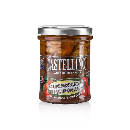 Gepekelde halfgedroogde kerstomaatjes, in zonnebloemolie, 180 g, heerlijk en sappig product voor in salades en pasta's