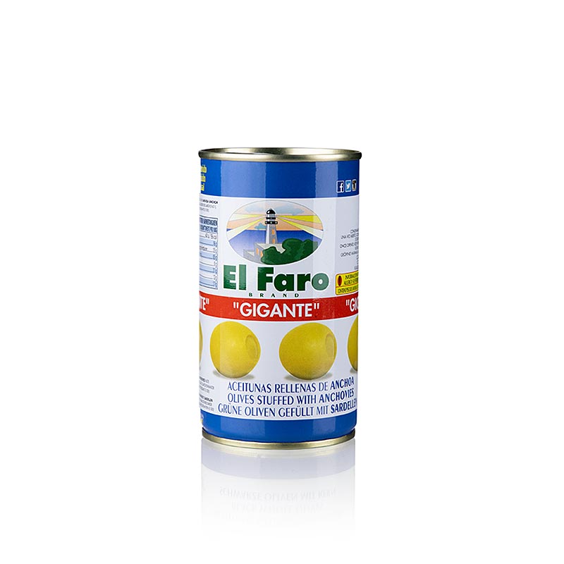Groene olijven, zonder pit, met ansjovis (sardellen) GIGANTE, El Faro, 350 g