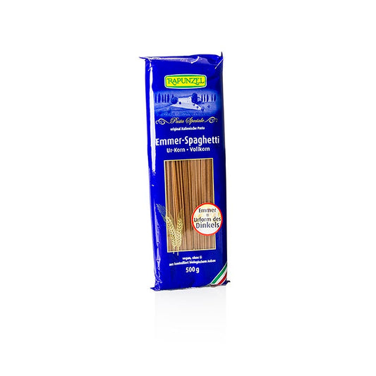 Organic 500g Rapunzel Emmer Pasta Spaghetti made from whole grain, perfect for healthy and delicious meals