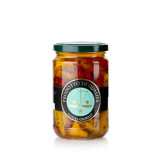 Gegrilde paprika's, ingemaakt in olie, van het merk La Bilancia, 280 g