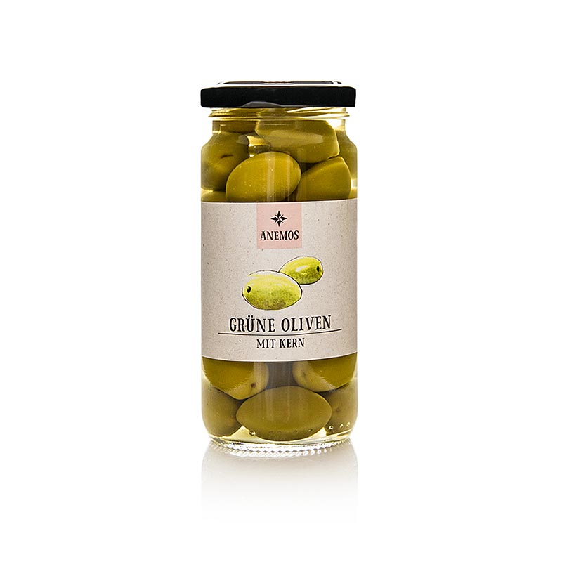 Groene olijven, met pit, in pekel, ANEMOS, 227 g