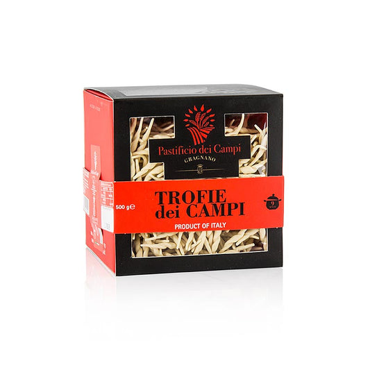 500 gram verpakking van No43 Trofie, Pasta di Gragnano, IGP/PDO van Pastificio dei Campi