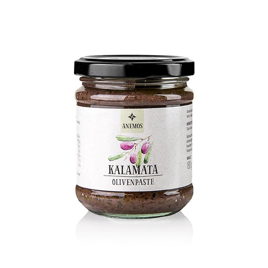 ANEMOS Olijfpasta - tapenade, zwart, gemaakt van Kalamata olijven, 180 g, ideaal voor heerlijke mediterrane gerechten
