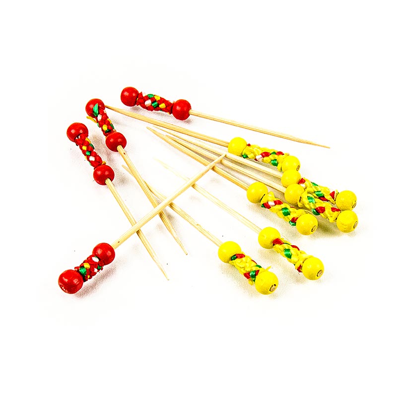 Bamboespiesen, "Mexico", met kleurrijke decoratie en kralen, 7,5 cm, 40 stuks