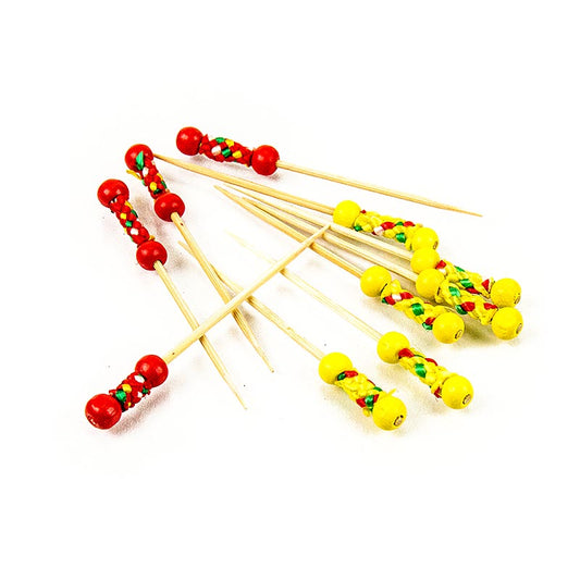 Bamboespiesen, "Mexico", met kleurrijke decoratie en kralen, 7,5 cm, 40 stuks