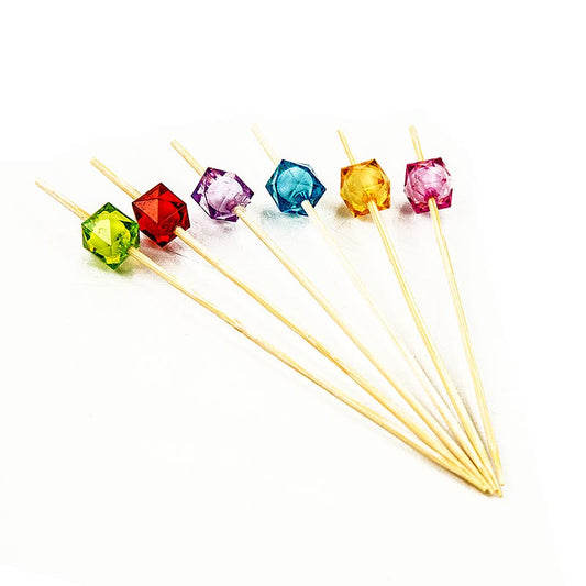Bamboespiesjes, "Square", 12 cm, met kleurrijke, heldere, vierkante kralen, 40 stuks