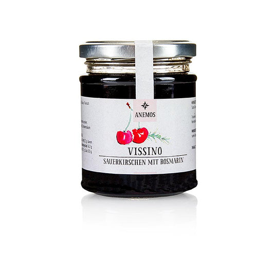 265g jar of ANEMOS Vissino zure kersen, sweet pickled with honey and rosemary, delicious and flavorful Greek product