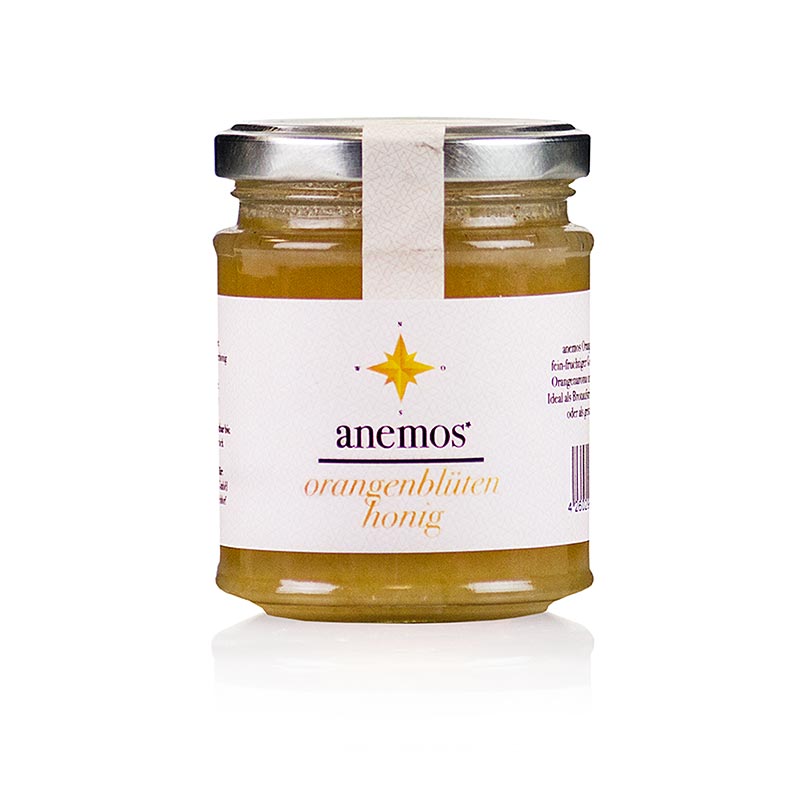 Delicious and natural Oranjebloesemhoning from ANEMOS in a 270 g jar