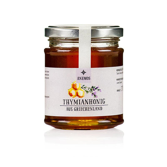 270g jar of ANEMOS Tijmhoning, a premium quality thyme honey product
