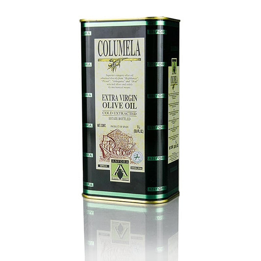 Extra virgin olive oil from first pressing, Columela Cuvee, 1 liter bottle, premium quality for cooking and dressing