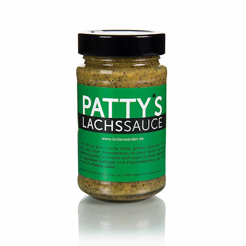 Patty's zalmsaus, honing-mosterdsaus met dille, 225 ml - een heerlijke en romige saus perfect voor bij visgerechten