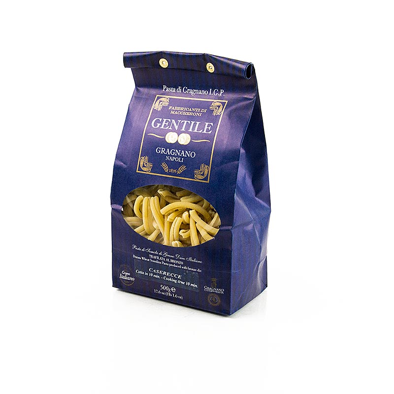 500g package of Pastificio Gentile Gragnano IGP Casarecce, bronze-extruded pasta