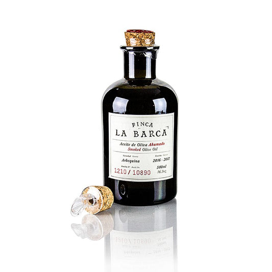 Gerookte olijfolie, 100% Arbequina, 500 ml, Finca La Barca, 500 ml