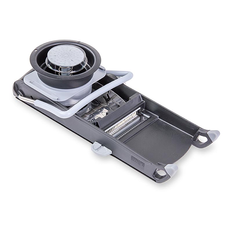 DeBUYER Mandoline Swing Plus in zwart, inclusief 1 horizontaal snijblad en 1 julienne snijblad van 4-10mm, perfect voor het snijden van groenten en fruit