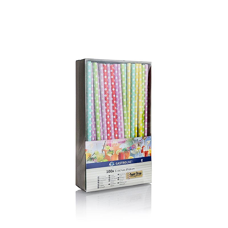 Wegwerp papieren rietjes "stippen", 6 kleuren, 19,7 cm, 100 stuks