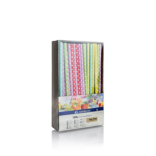 Wegwerp papieren rietjes "stippen", 6 kleuren, 19,7 cm, 100 stuks
