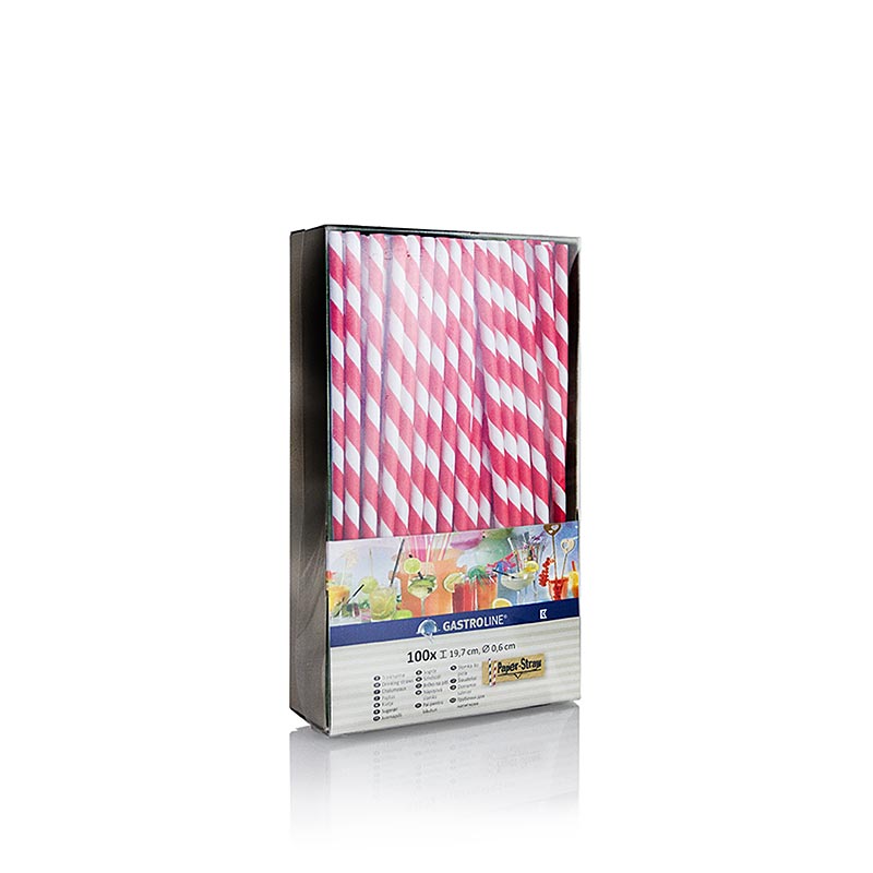 Wegwerp papieren rietjes "Strepen", rood-wit, 19,7 cm, 100 stuks