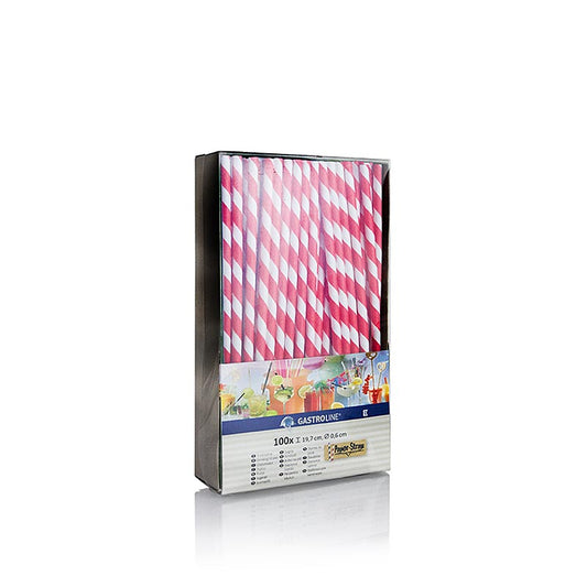 Wegwerp papieren rietjes "Strepen", rood-wit, 19,7 cm, 100 stuks