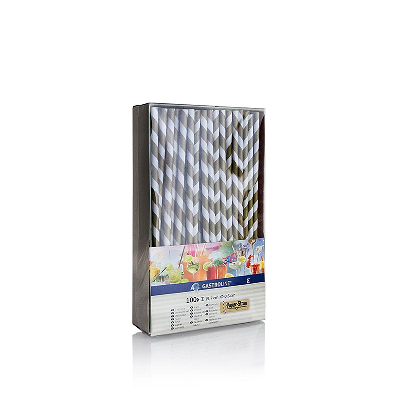 Pack of 100 gold and white striped paper disposable straws, 197cm long