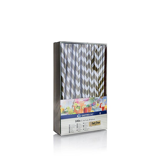 Pack of 100 gold and white striped paper disposable straws, 197cm long