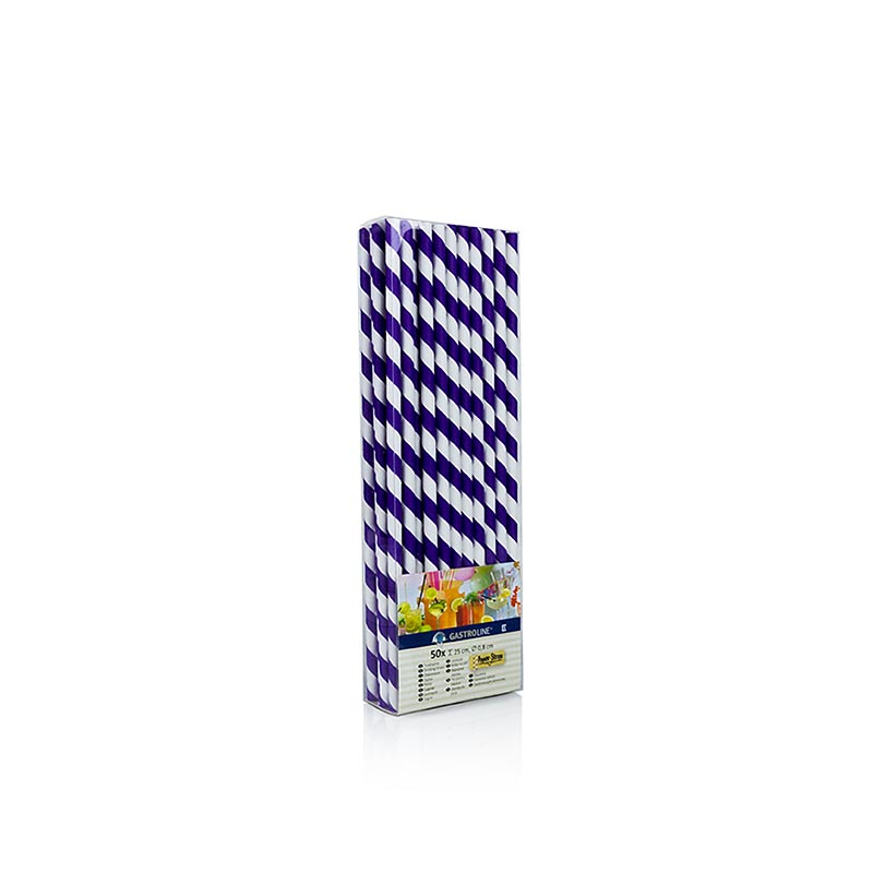 Wegwerp papieren rietjes JUMBO "Strepen", paars-wit, 25 cm, 50 stuks