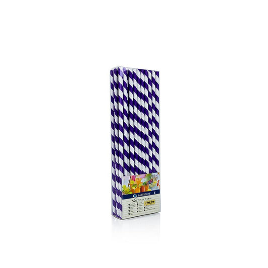 Wegwerp papieren rietjes JUMBO "Strepen", paars-wit, 25 cm, 50 stuks