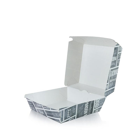 Wegwerp hamburgerdoos L, 120x120x100mm, karton, krijtconcept, 400 stuks