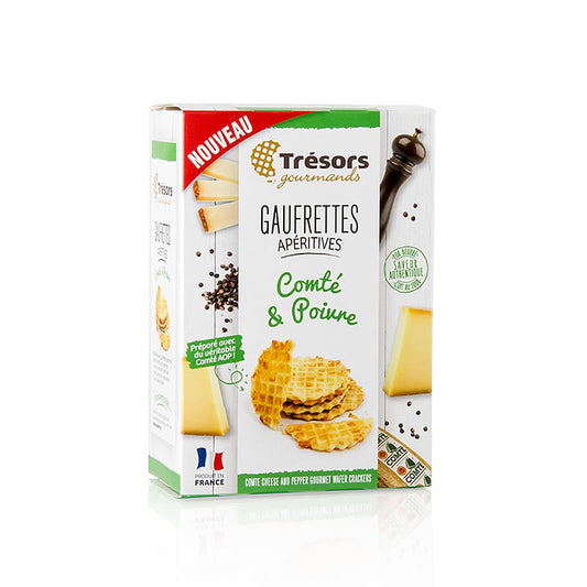 Barsnack Trésors - Gaufrettes, Franse miniwafeltjes met Comté-kaas en peper, 60 g