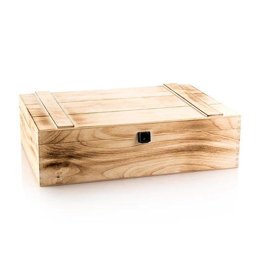 Wijn geschenkdoos gevlamd houten kistje, 3-delige geschenkdoos, 370x258x98mm, 1 stuk cadeauverpakking met 3-delige geschenkdoos van 370x258x98mm, gemaakt van gevlamd houten kistje