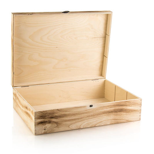 Luxe wijn geschenkdoos met een 3-delige geschenkdoos van 370x258x98mm, in een gevlamd houten kistje gemaakt
