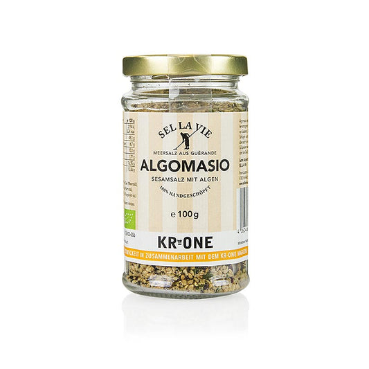 Organic Algomasio Sesame Salt with Algae from Sel la Vie, 100g packaging
