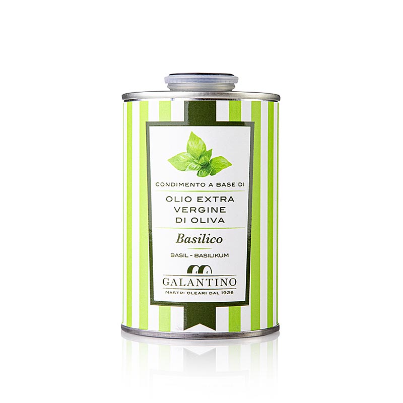 Extra vierge olijfolie van eerste persing, Galantino gearomatiseerd met basilicum, 250 ml, perfect voor het verrijken van salades en pasta's
