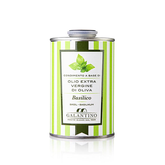 Extra vierge olijfolie van eerste persing, Galantino gearomatiseerd met basilicum, 250 ml, perfect voor het verrijken van salades en pasta's