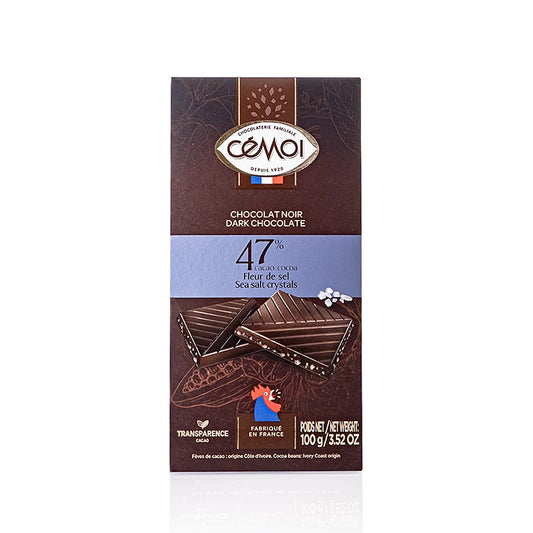 Chocoladereep puur 47% cacao, met fleur de sel, 100 g, Cémoi, 100 g