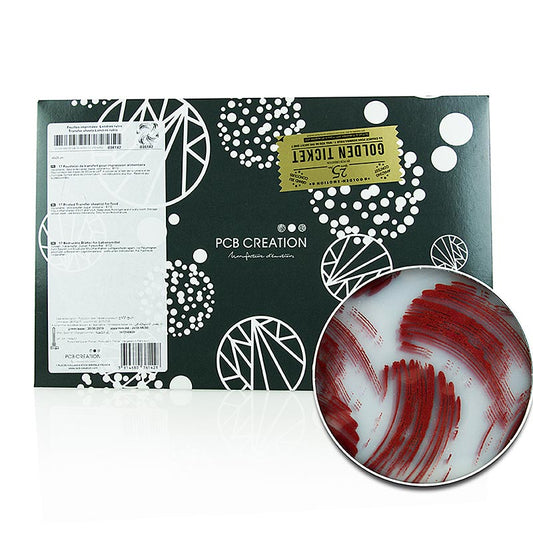 Peel-off folie Londres Rubin with red polka dots, designed for chocolate, 40x25cm, 17 sheets, ideal for decorating confections