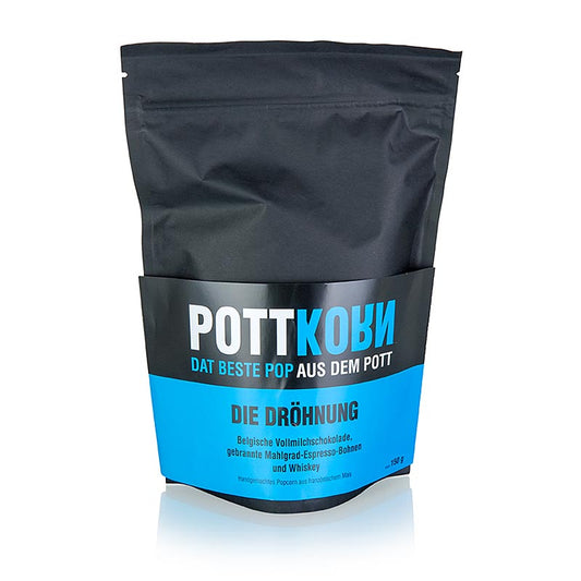 Delicious and indulgent Pottkorn - De Dröhnung, popcorn with chocolate, espresso, and whisky, 150g, perfect for a luxurious snack or a special treat