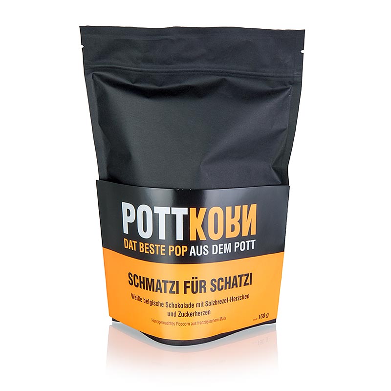 Delicious Pottkorn Schmatzi voor Schatzi popcorn with white chocolate and pretzel, 150g, perfect sweet and salty snack option