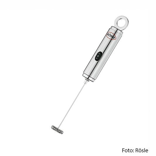 Rösle multi-schuimer (melkopschuimer), met flexibele spiraalvormige garde, 1 stuk alt text: Elektrische melkopschuimer met flexibele spiraalvormige garde voor het maken van perfect schuimende melk, ideaal voor cappuccino's en lattes