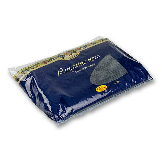 Three kilograms of Pasta di Peppino Linguine, nero (zwart) product packaging