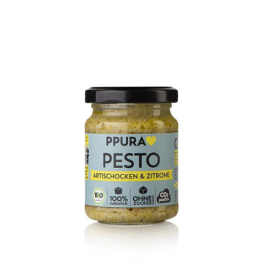 Biologische Ppura artisjok, peterselie en citroenpesto van 120 g, perfect voor een smakelijke maaltijd