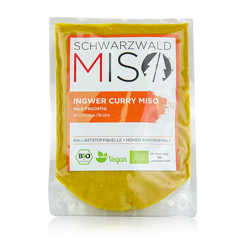 Miso gember currypasta, mild fruitig, Black Forest Miso, biologisch, 220 g - Een heerlijke biologische currypasta met milde fruitige smaak van Black Forest Miso, perfect voor het bereiden van Aziatische gerechten