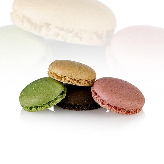 Macarons mix 1 (elk 96 x pistache, chocolade, naturel, framboos), ca. Ø 3,5 cm, 921 g, 384 stuks