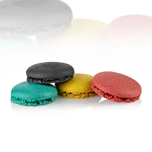 Macarons mix 2 (elk 96 x zwart, cassis, citroen, turkoois), ca. Ø3,5cm, 921 g, 384 stuks