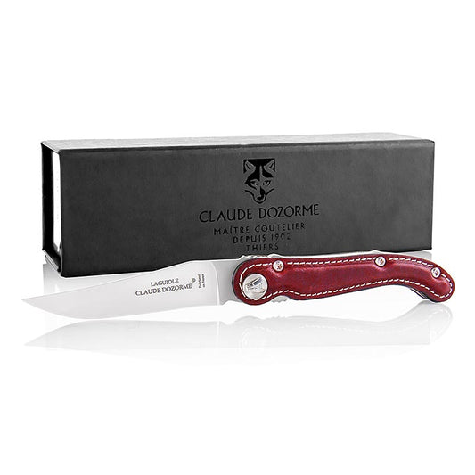 Elegante Laguiole zakmes met handvat van rood leer (artikelnummer 11017104)