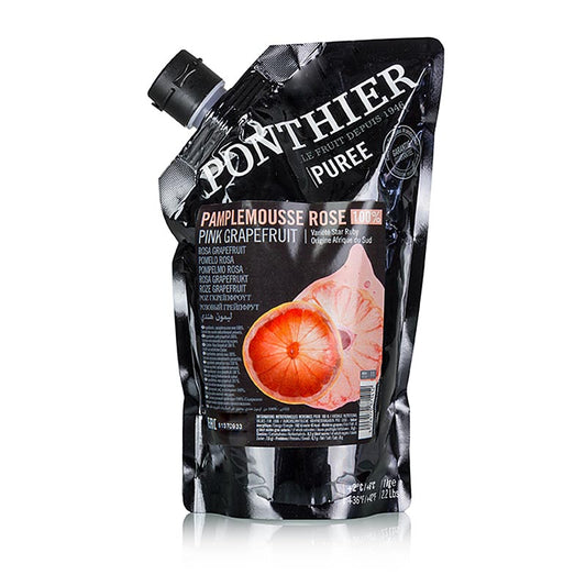 Alt text: One kilogram of unsweetened 100% fruit puree made from pink grapefruit, a refreshing and healthy product for various culinary uses